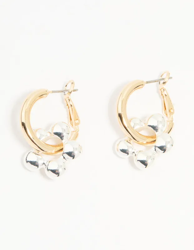 Mixed Metal Flower Rondell Hoop Earrings sold by lovisa