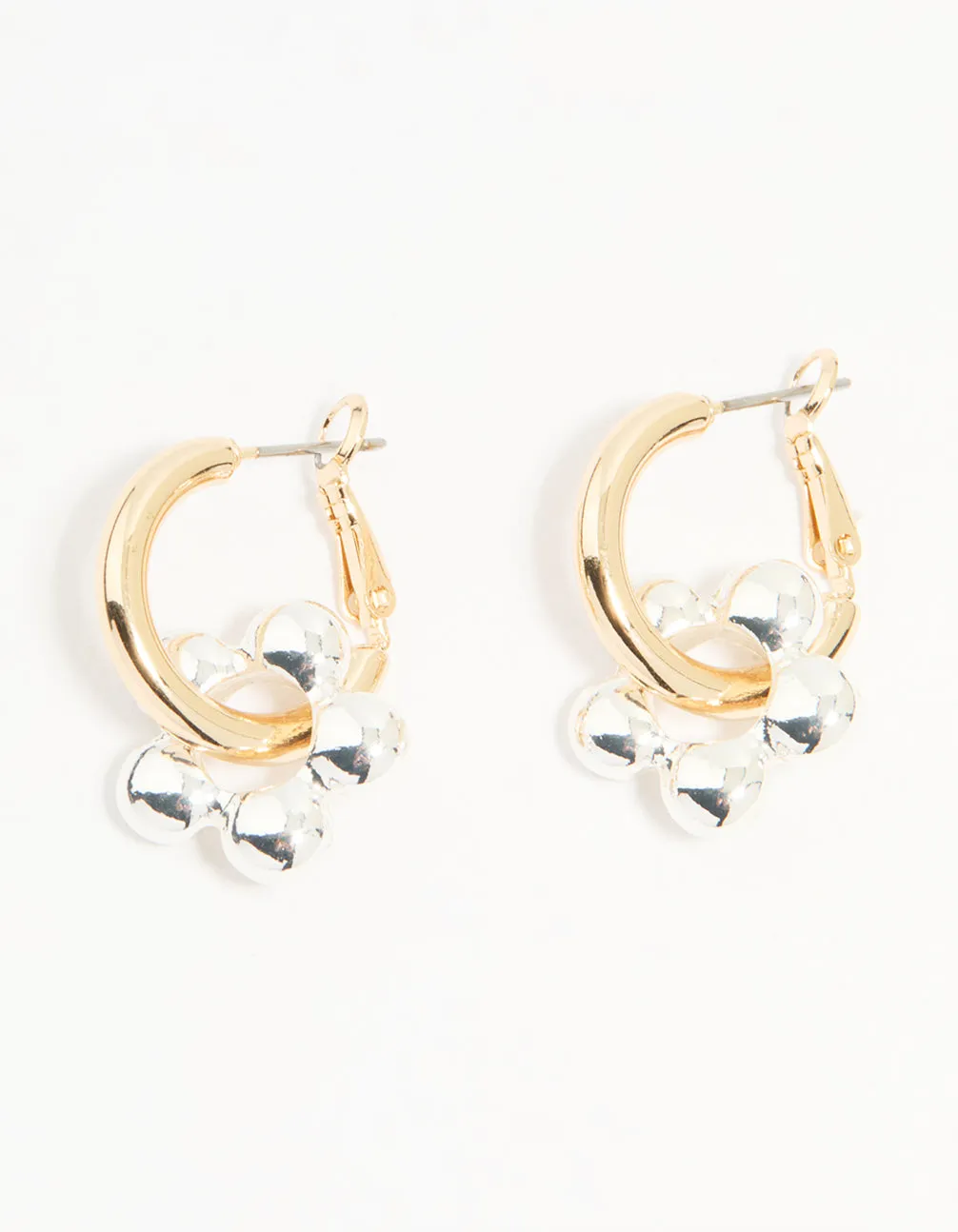 Mixed Metal Flower Rondell Hoop Earrings sold by lovisa