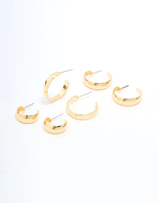 Gold Plated Smooth Hoop Earrings 3-Pack sold by lovisa