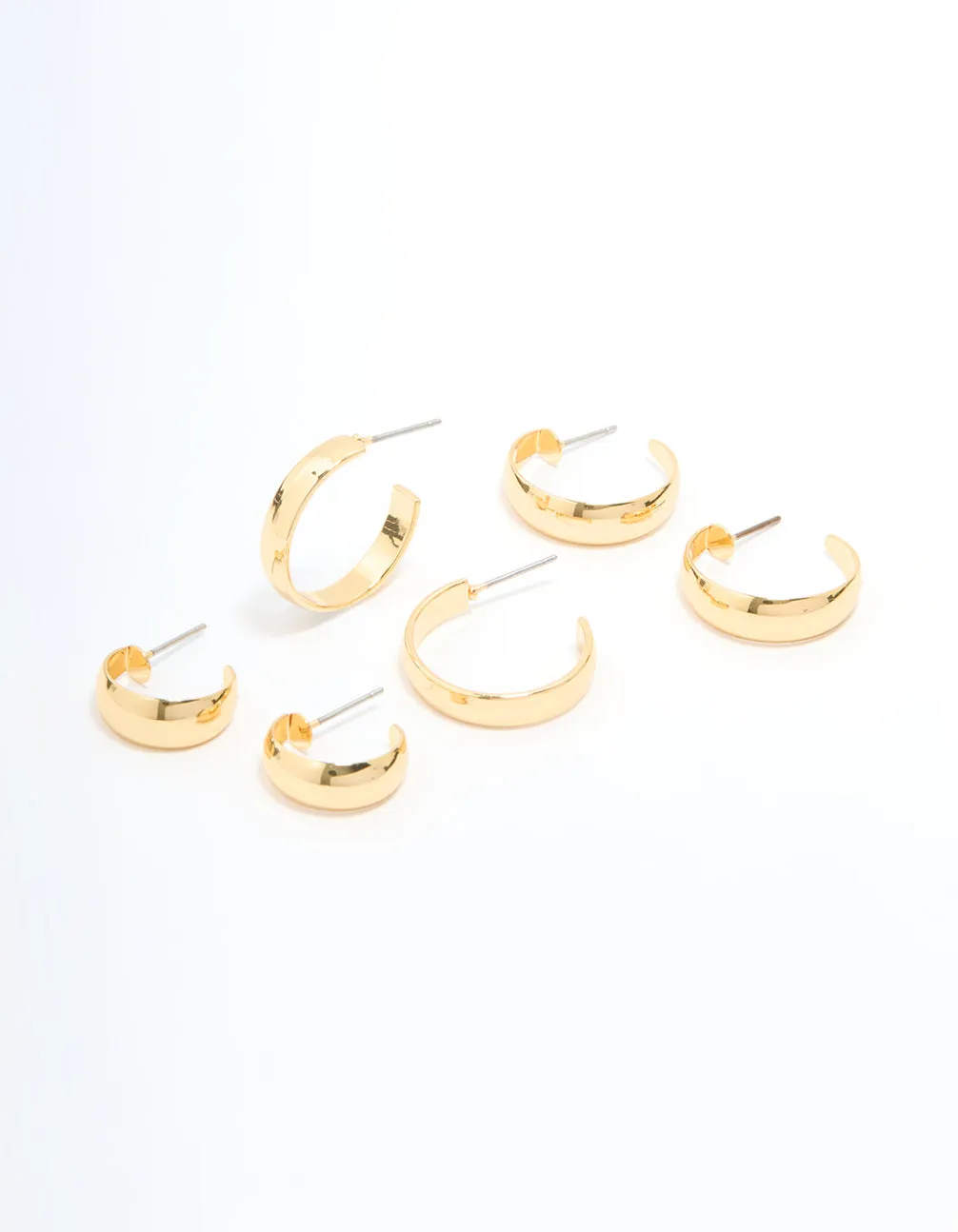 Gold Plated Smooth Hoop Earrings 3-Pack sold by lovisa