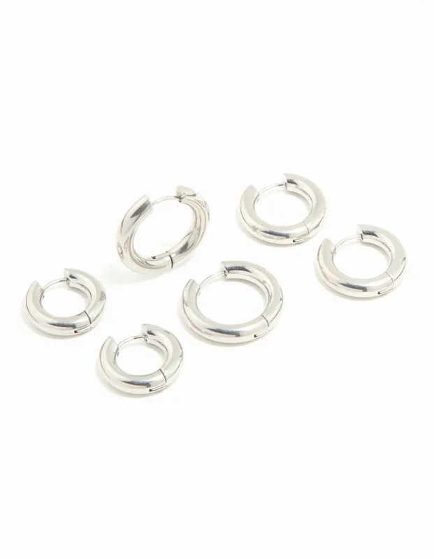 Waterproof Stainless Steel Thick Hoop Earrings 3-Pack sold by lovisa