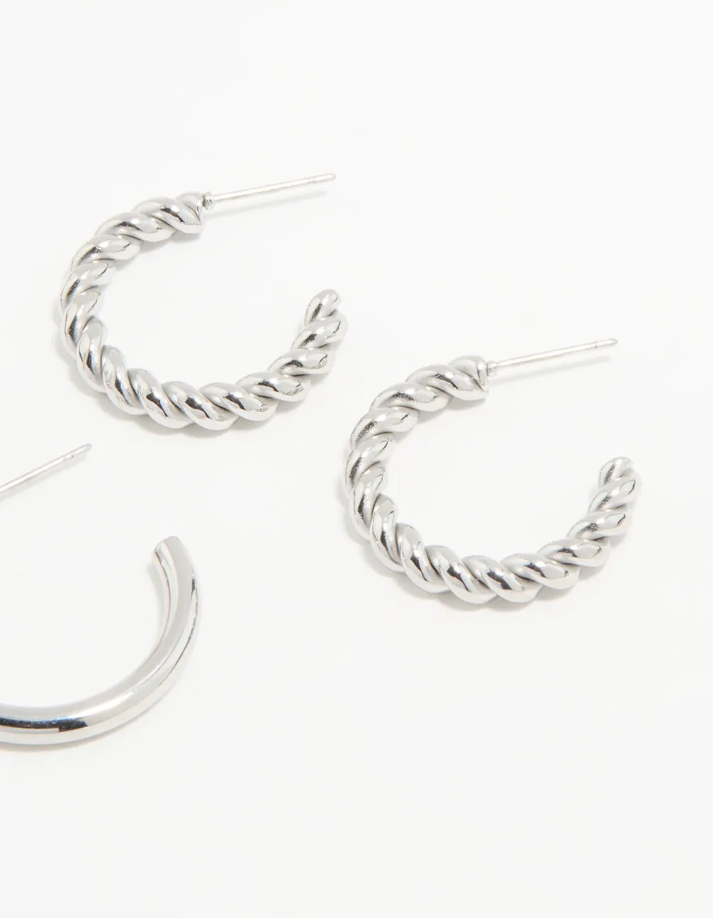 Waterproof Stainless Steel Twisted & Smooth Hoop Earrings 3-Pack sold by lovisa product image thumbnail 3