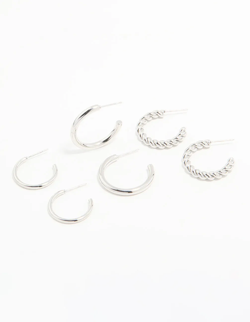Waterproof Stainless Steel Twisted & Smooth Hoop Earrings 3-Pack sold by lovisa