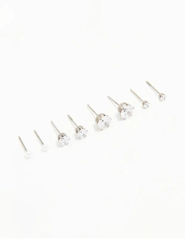 Waterproof Stainless Steel Cubic Zirconia & Pearl Stud Earrings 4-Pack sold by lovisa