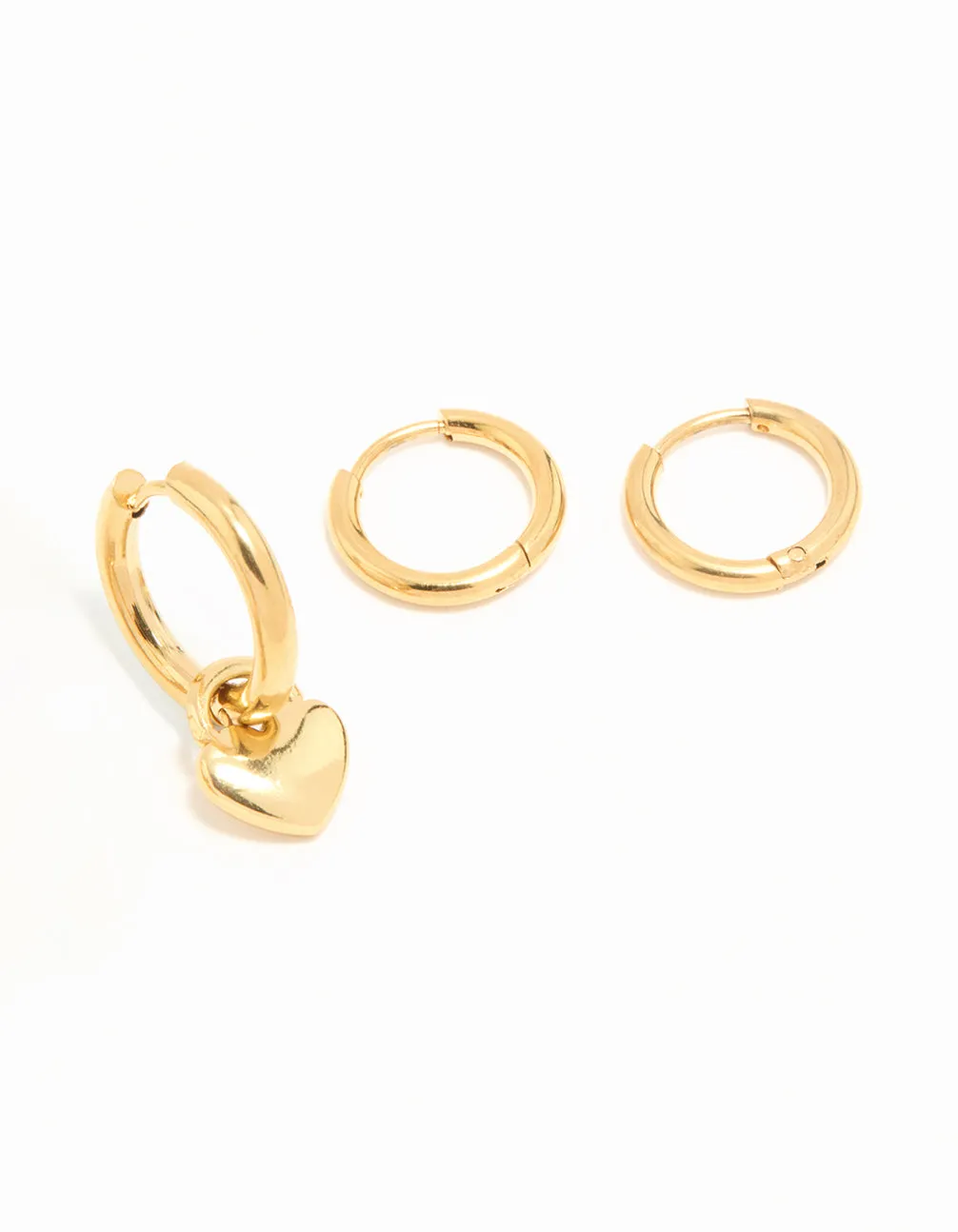 Waterproof Gold Plated Stainless Steel Heart Huggies & Classic Stud Earrings 3-Pack sold by lovisa product image thumbnail 3