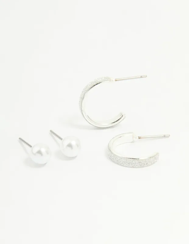 Silver Glitter Paper & Pearl Stud Earrings 2-Pack sold by lovisa