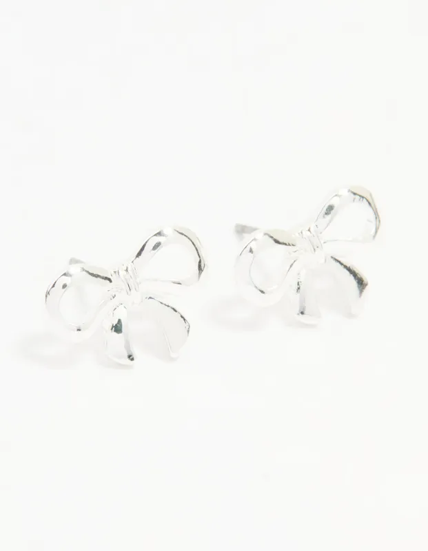 Silver Ribbon Bow Stud Earrings sold by lovisa