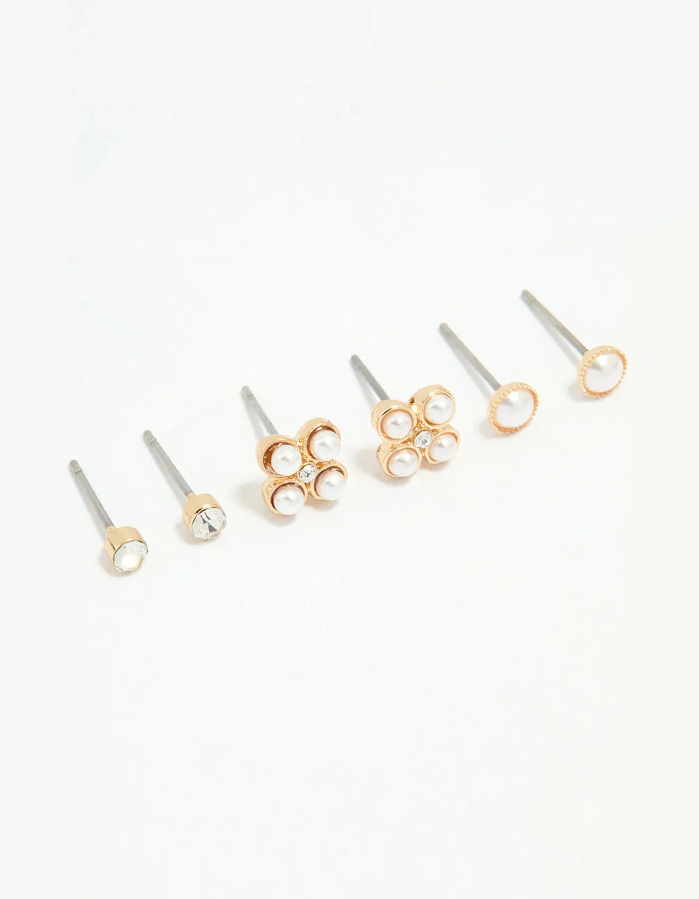 Silver Diamante & Pearl Stud Earrings 3-Pack sold by lovisa