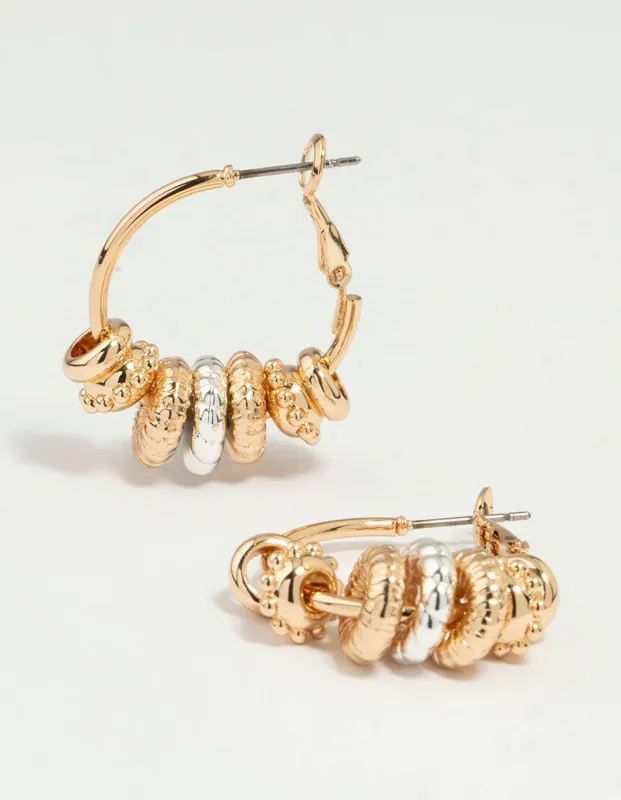 Mixed Metals Textured Rondell Hoop Earrings sold by lovisa