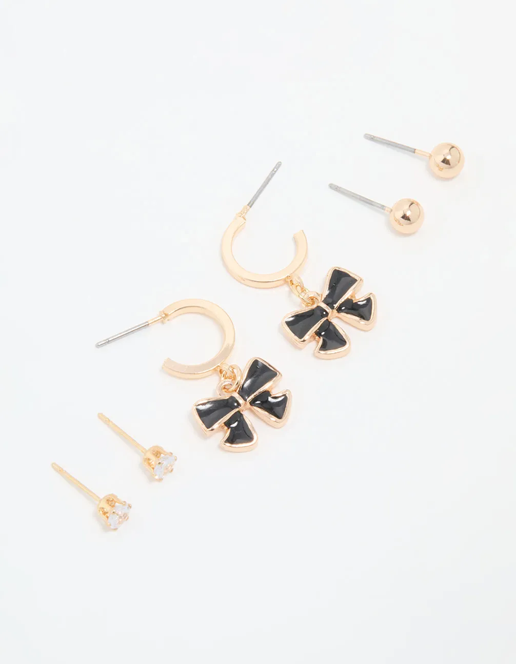Gold Diamante & Black Bow Drop Earrings 3-Pack sold by lovisa