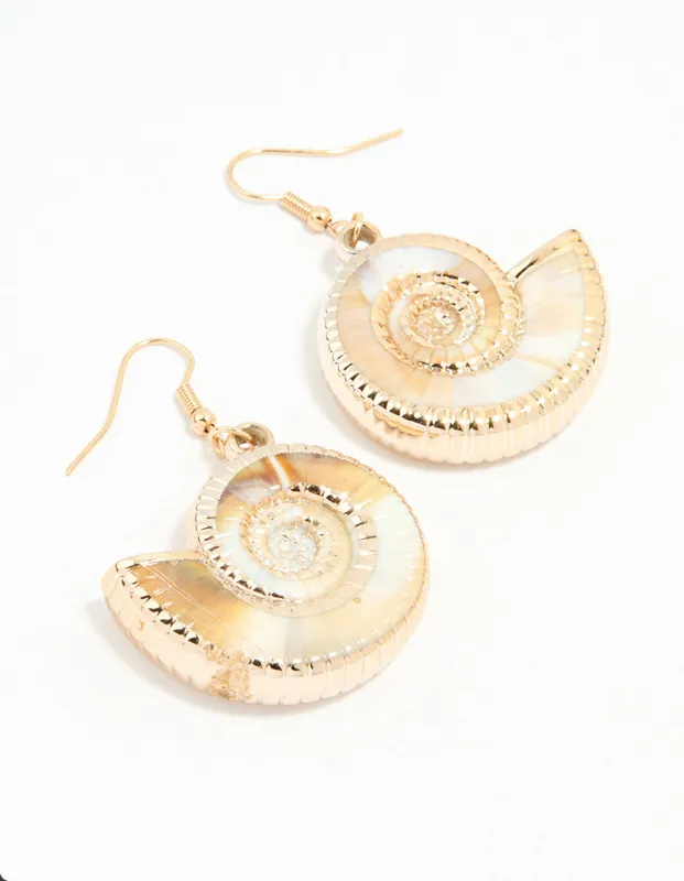 Gold Twisted Shell Drop Earrings sold by lovisa
