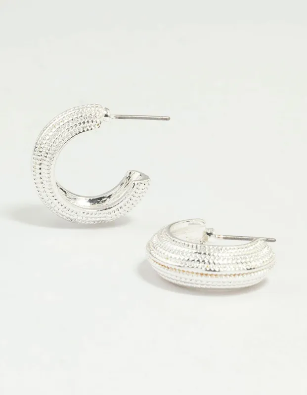 Silver Textured Hoop Earrings sold by lovisa