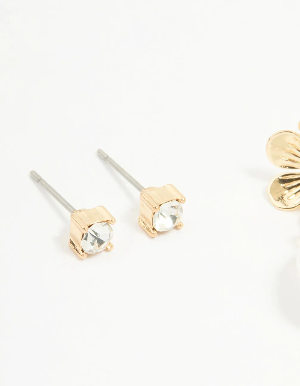 Gold Pearl Flower & Diamante Stud Earrings 2-Pack sold by lovisa product image thumbnail 2