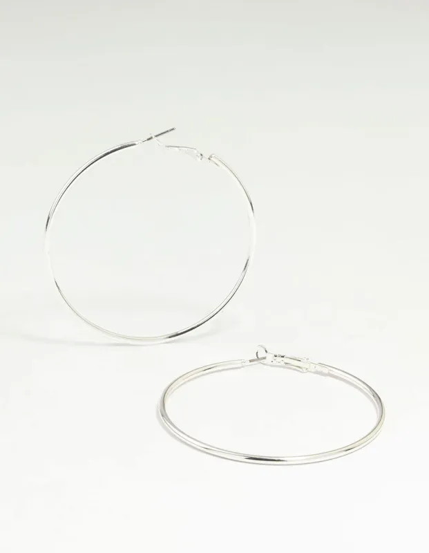 Silver Plain Thin Hoop Earrings sold by lovisa