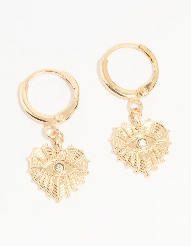 Gold Diamante Heart Drop Huggie Earrings sold by lovisa
