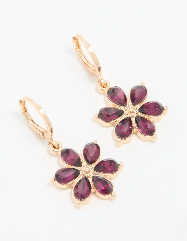 Gold Red Diamante Flower Hoop Earrings sold by lovisa