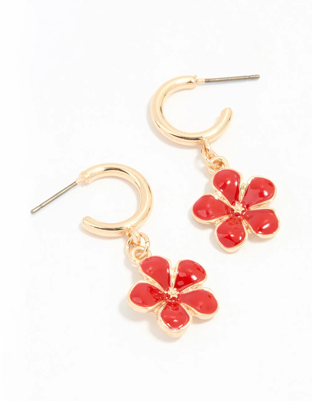 Gold Red Flower Hoop Earrings sold by lovisa