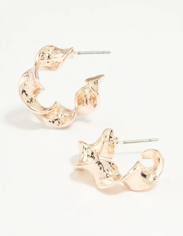 Rose Gold Organic Twisted Hoop Earrings sold by lovisa