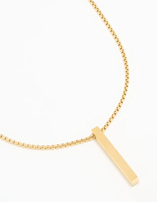 Waterproof Gold Plated Stainless Steel Rectangle Pendant Long Necklace sold by lovisa