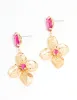 Gold Pink Diamante Hammered Flower Drop Earrings sold by lovisa