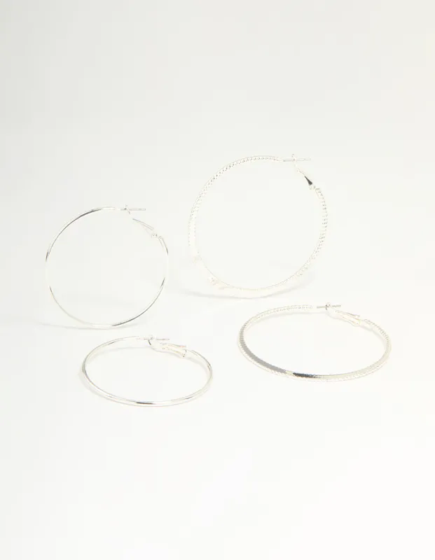 Silver Textured & Plain Hoop Earrings 2-Pack sold by lovisa