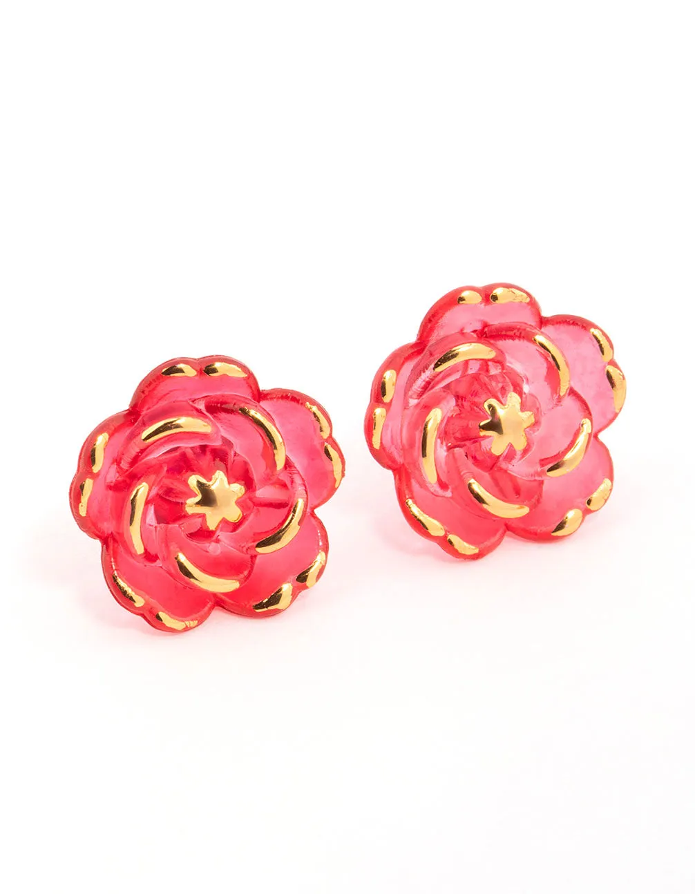 Gold Red Acrylic Flower Stud Earrings sold by lovisa