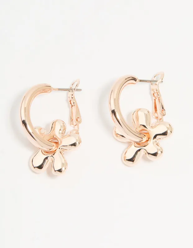 Rose Gold Flower Rondell Hoop Earrings sold by lovisa