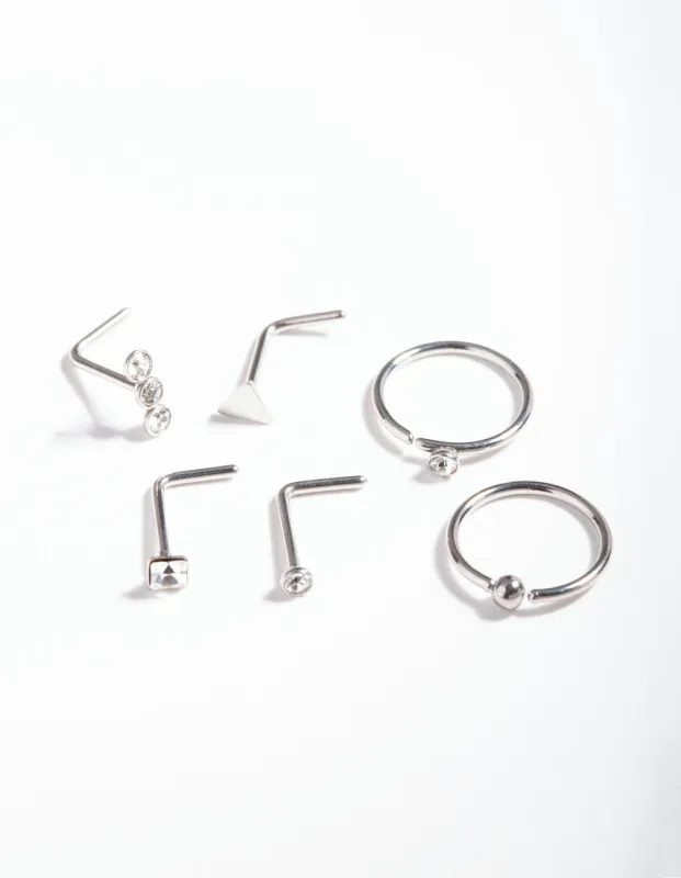 Surgical Steel Geometric Diamante Nose Ring 6-Pack sold by lovisa