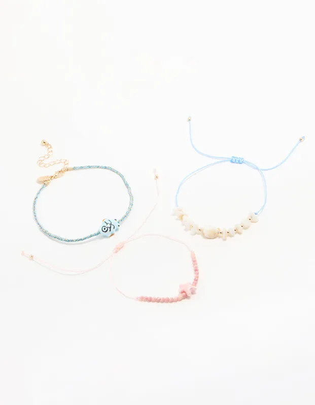 Gold Beaded Rope Shell & Fish Anklets 3-Pack sold by lovisa