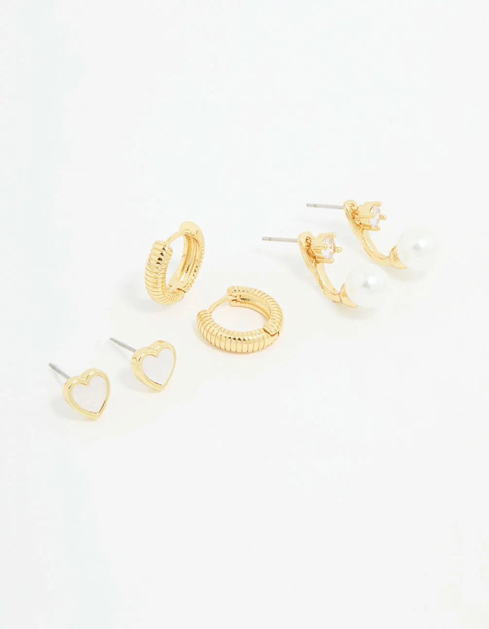 Gold Plated Heart & Pearl Earrings 3-Pack sold by lovisa