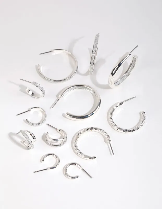 Silver Glitter Paper Earring 6-Pack sold by lovisa