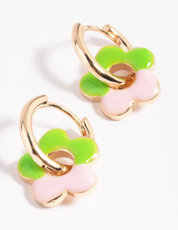 Green Daisy Huggie Hoop Earrings sold by lovisa