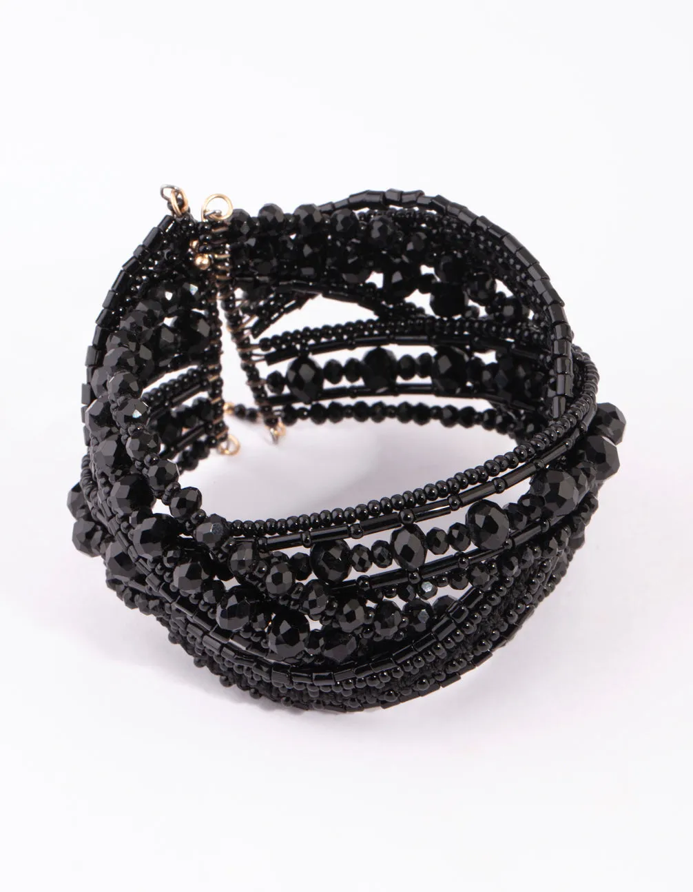 Matte Black Beaded Cuff Bangle sold by lovisa