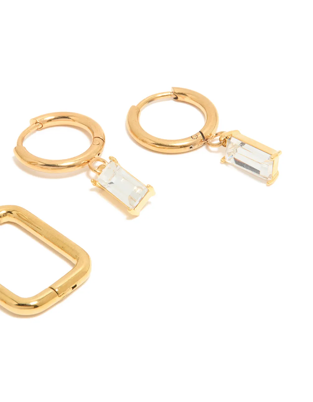 Waterproof Gold Plated Stainless Steel Cubic Zirconia Stud & Hoop Earrings 3-Pack sold by lovisa product image thumbnail 3