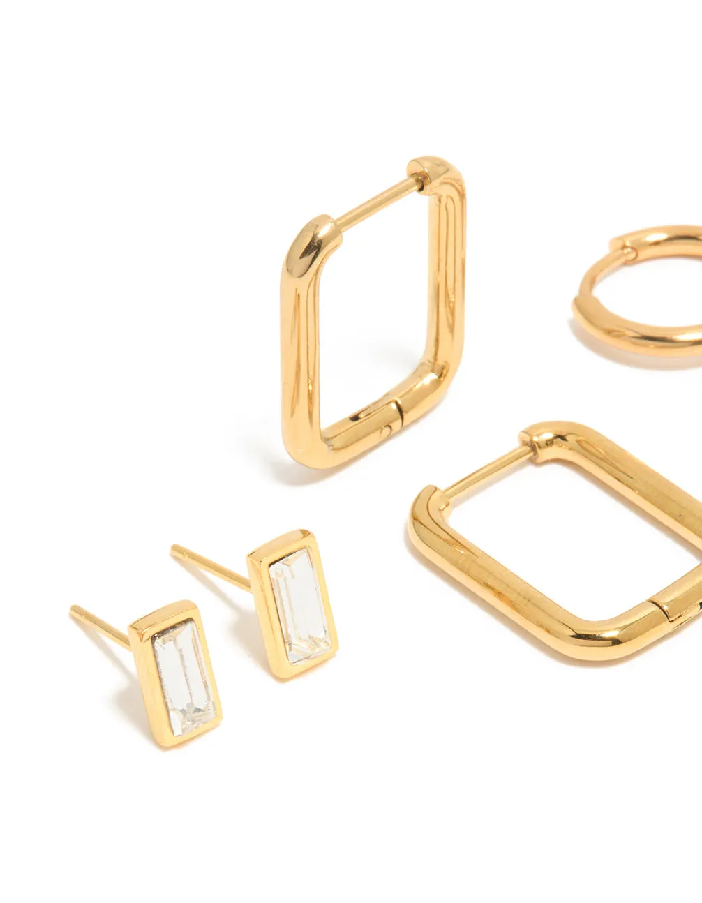 Waterproof Gold Plated Stainless Steel Cubic Zirconia Stud & Hoop Earrings 3-Pack sold by lovisa product image thumbnail 2