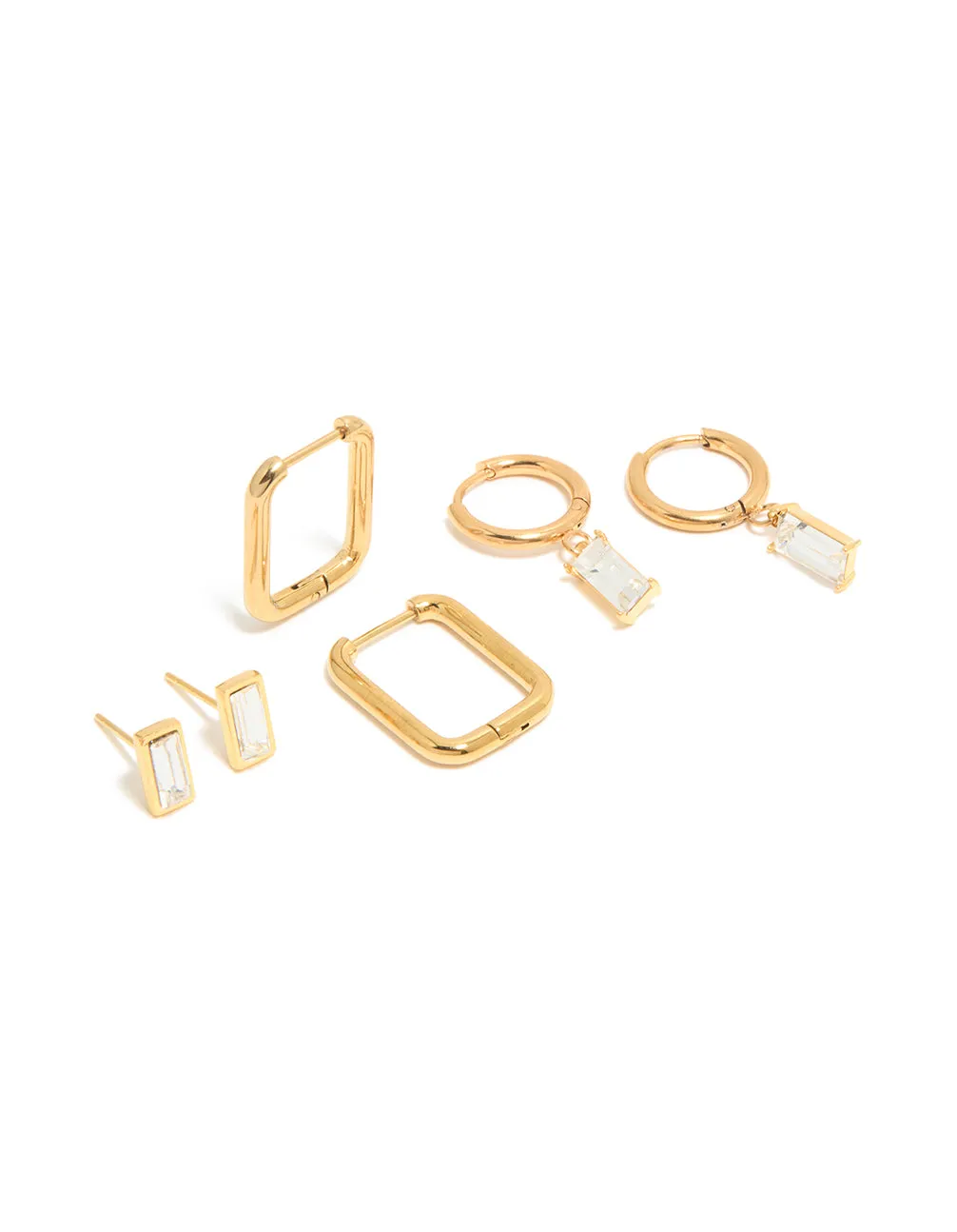 Waterproof Gold Plated Stainless Steel Cubic Zirconia Stud & Hoop Earrings 3-Pack sold by lovisa