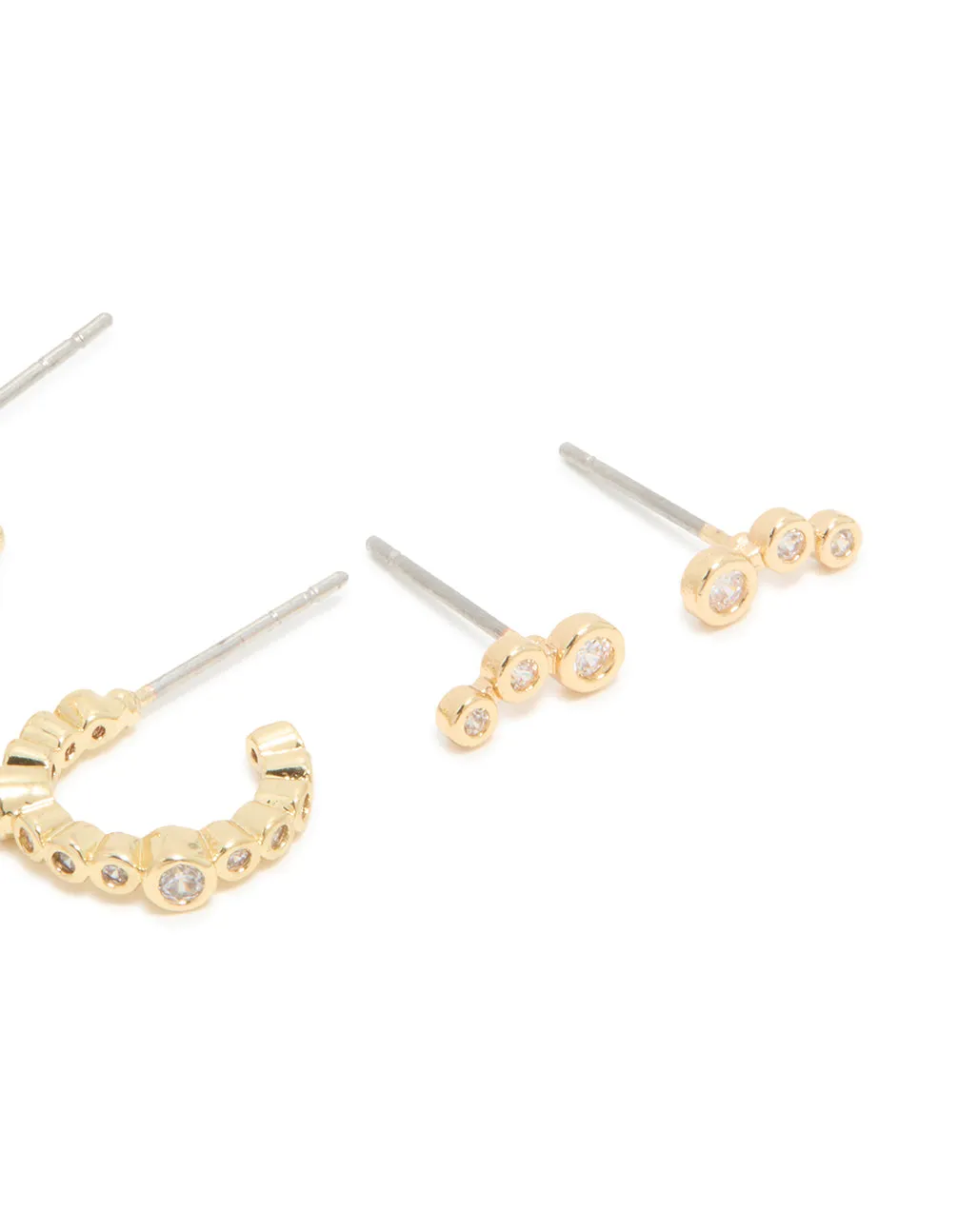 Waterproof Gold Plated Stainless Steel Diamante Stud Earrings 4-Pack sold by lovisa product image thumbnail 3