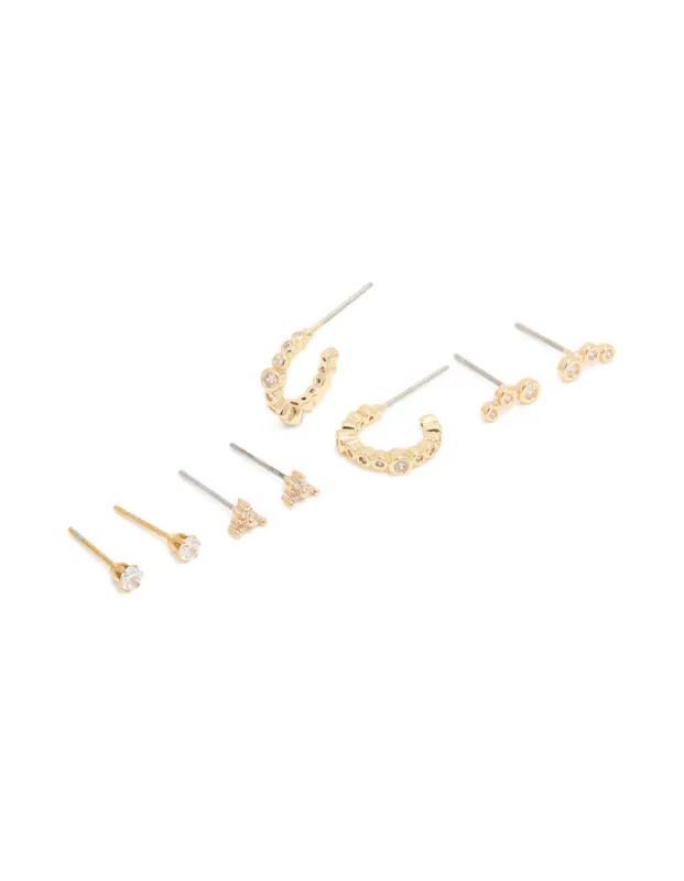 Waterproof Gold Plated Stainless Steel Diamante Stud Earrings 4-Pack sold by lovisa