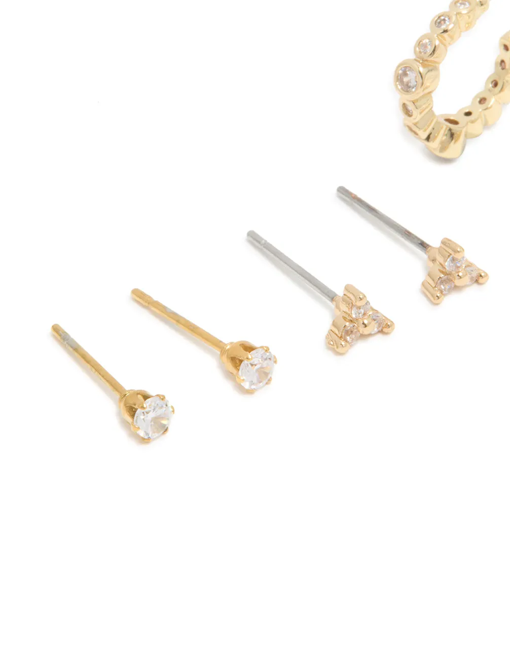 Waterproof Gold Plated Stainless Steel Diamante Stud Earrings 4-Pack sold by lovisa product image thumbnail 2