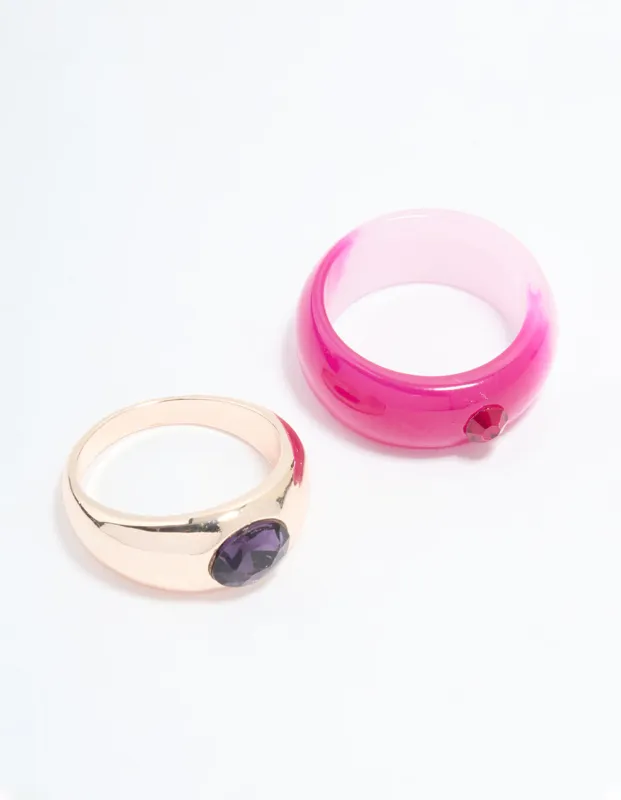 Rose Gold Plated Stone Statement Ring 2-Pack sold by lovisa