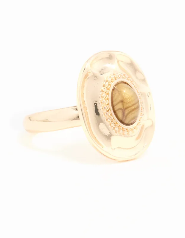 Gold Oval Statement Stone Ring sold by lovisa