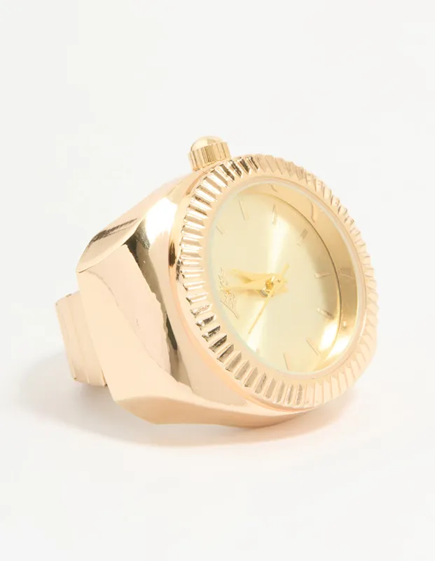 Gold Watch Fluted Bezel Ring sold by lovisa