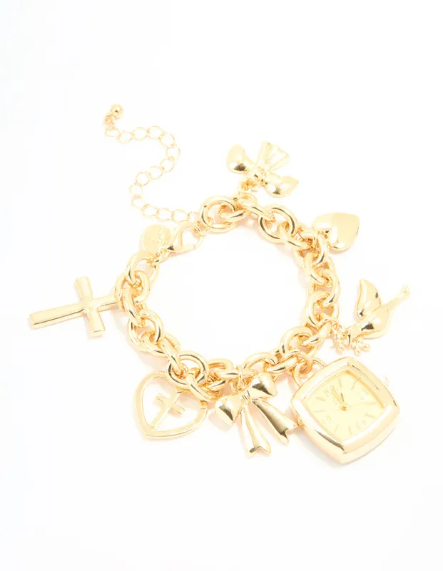 Gold Watch & Cross Charm Bracelet sold by lovisa
