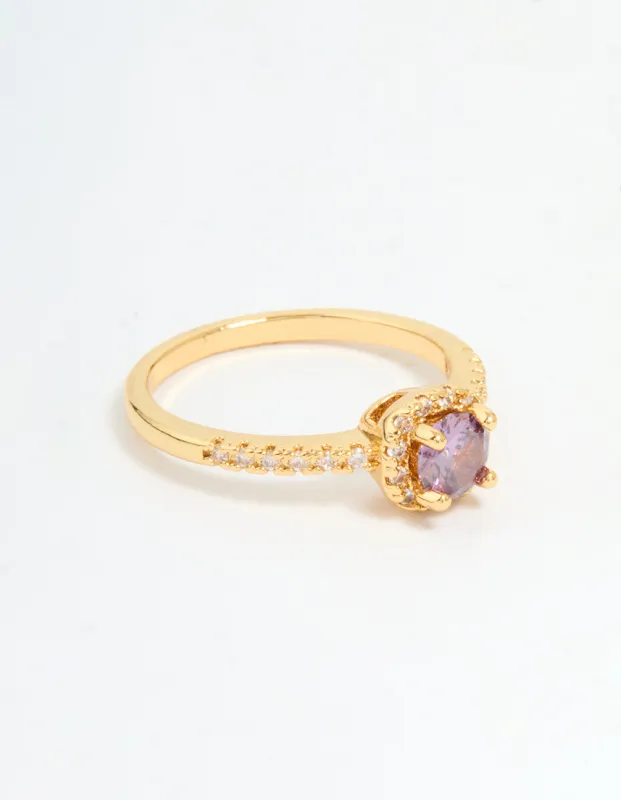 Gold Plated Purple Cubic Zirconia Mini Cushion Ring sold by lovisa