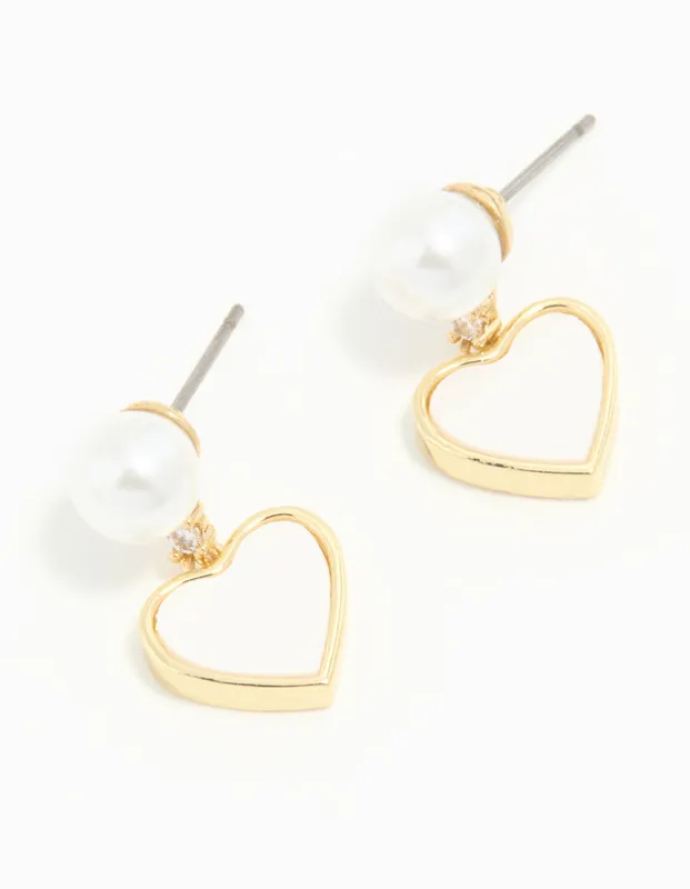 Gold Plated Pearl Catseye Heart Drop Earrings sold by lovisa