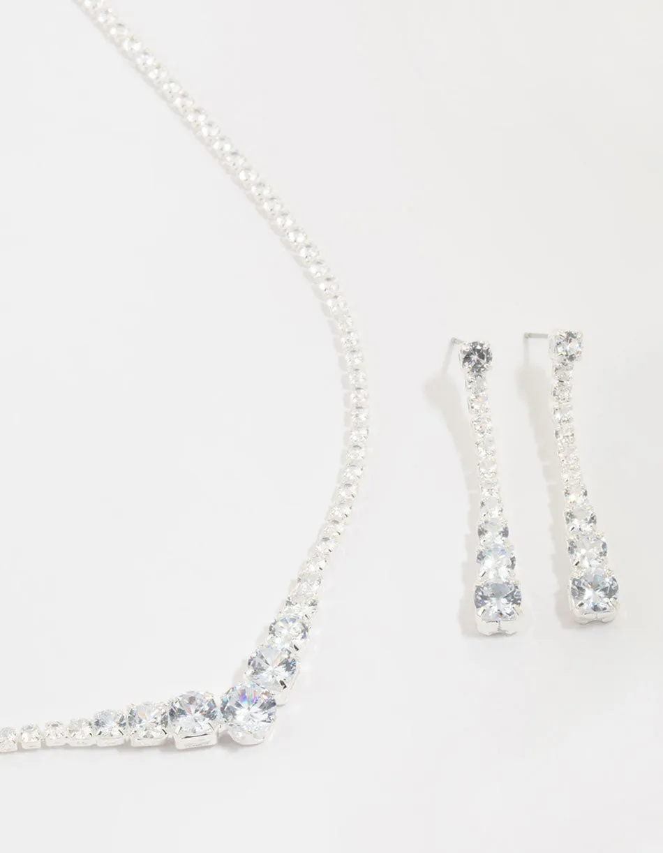 Silver Cubic Zirconia Pointed Earrings & Necklace Set sold by lovisa