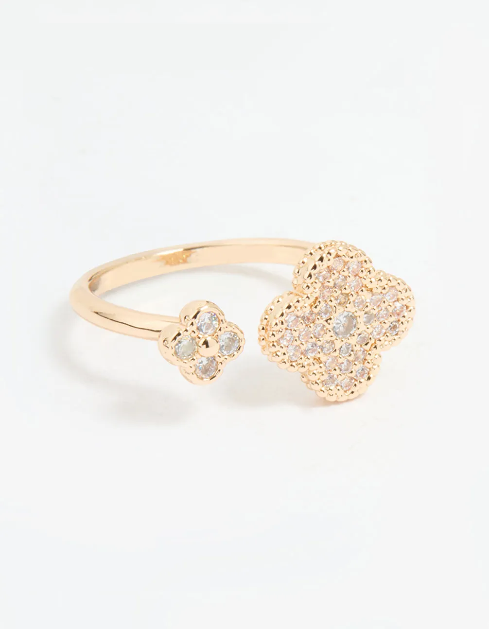 Gold Cubic Zirconia Open Flower Ring sold by lovisa