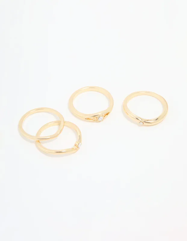 Gold Plated Organic Wave Stacking Rings 4-Pack sold by lovisa