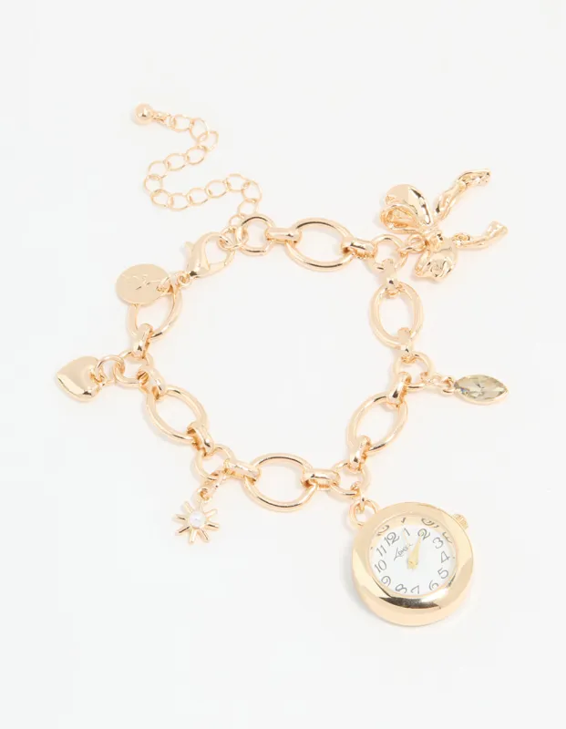 Gold Pearl Star & Watch Charm Bracelet sold by lovisa