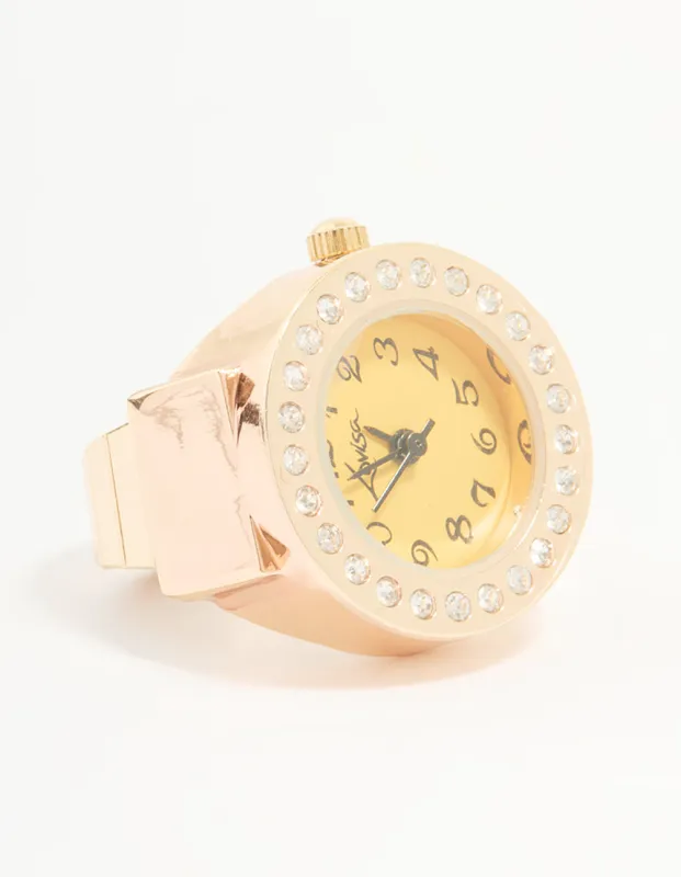 Gold Diamante Watch Ring sold by lovisa